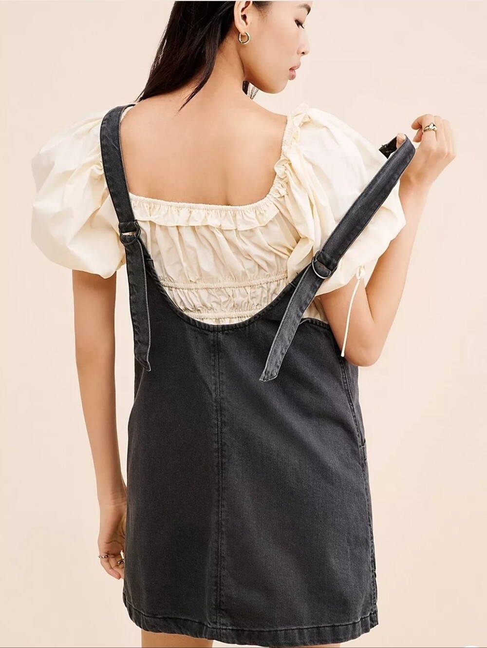 We The Free Washed Black Denim Mini Overall Dress - Picture 13 of 13